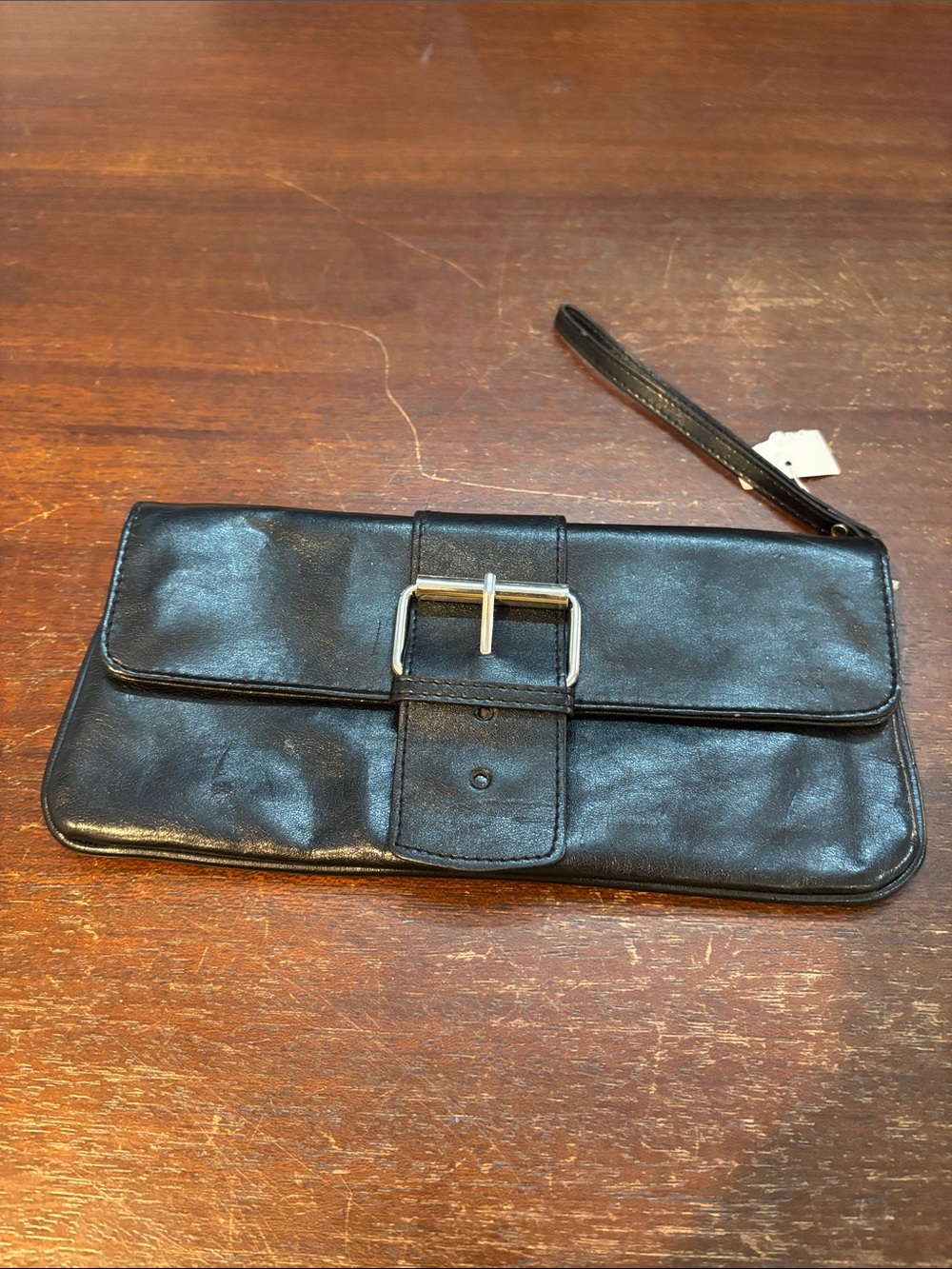Bloomingdale's Black Leather Fold-Over Wristlet